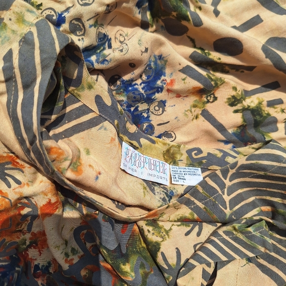 Camo Dress Camoflage Painted Tribal Batik Abstract Vintage Retro Dress 90s 80s - Picture 8 of 16